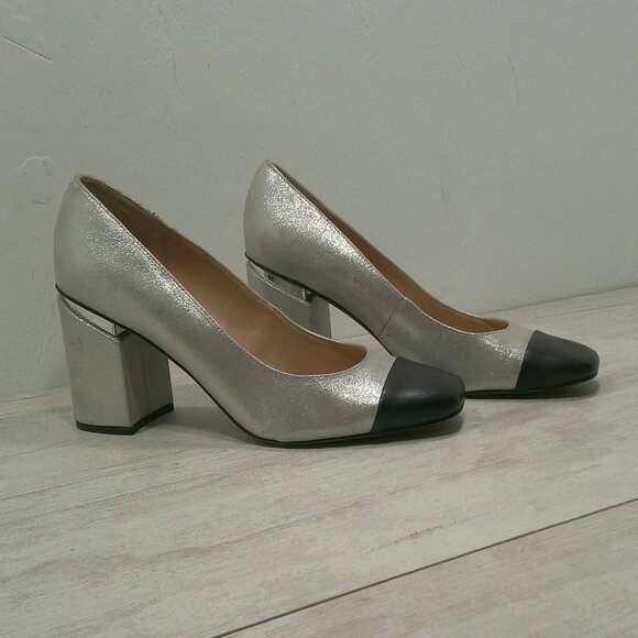 Franco Sarto Classy Metallic Roller Silver Black Leather Roller Pump Size 11 M - Picture 1 of 15